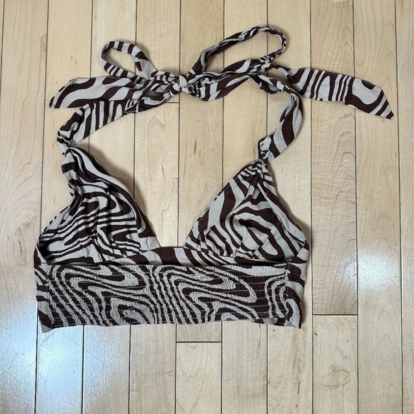 GARAGE Animal Print Zebra Silky Halter Crop Top Size Small Bra Corset Bustier - Picture 5 of 8